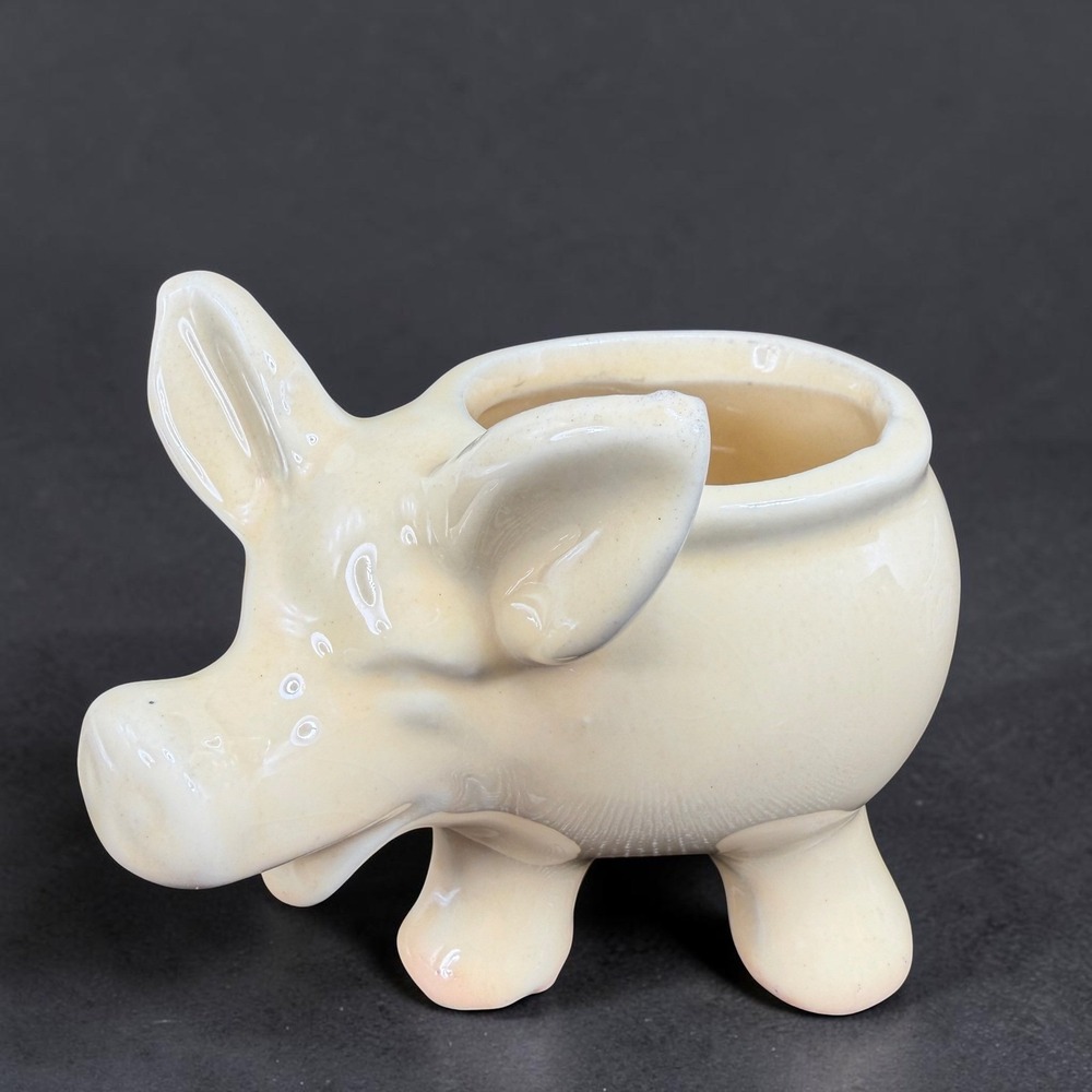 Vintage Yellow Ceramic Pig Planter Small Succulent Pot Farmhouse Decor VTG